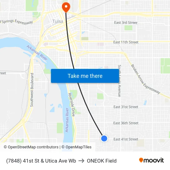(7848) 41st St & Utica Ave Wb to ONEOK Field map