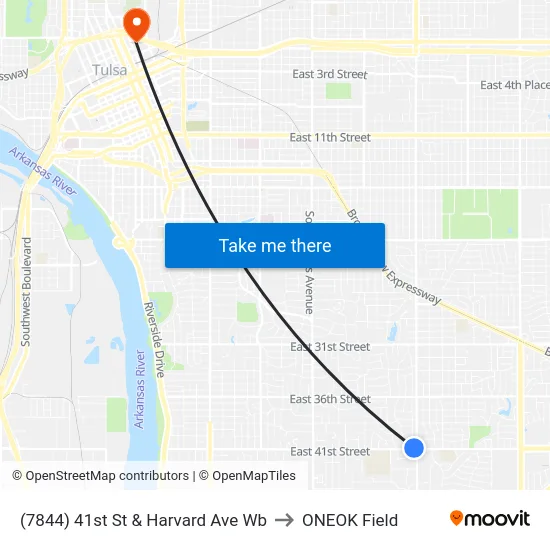 (7844) 41st St & Harvard Ave Wb to ONEOK Field map