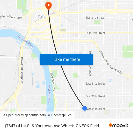 (7847) 41st St & Yorktown Ave Wb to ONEOK Field map