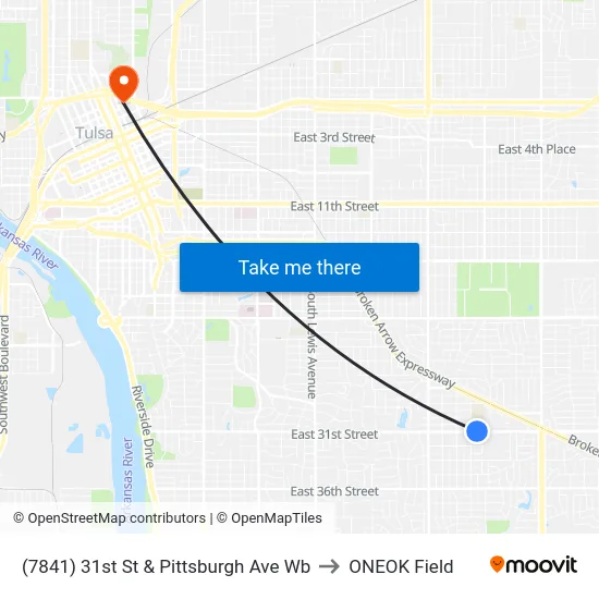 (7841) 31st St & Pittsburgh Ave Wb to ONEOK Field map