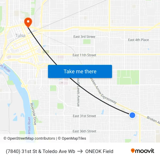(7840) 31st St & Toledo Ave Wb to ONEOK Field map