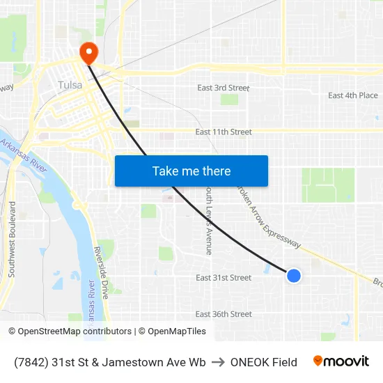 (7842) 31st St & Jamestown Ave Wb to ONEOK Field map