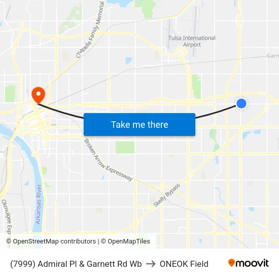 (7999) Admiral Pl & Garnett Rd Wb to ONEOK Field map