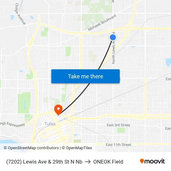 (7202) Lewis Ave & 29th St N Nb to ONEOK Field map