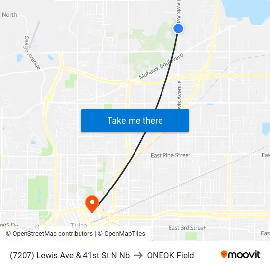 (7207) Lewis Ave & 41st St N Nb to ONEOK Field map