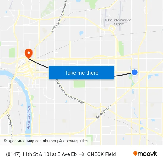 (8147) 11th St & 101st E Ave Eb to ONEOK Field map