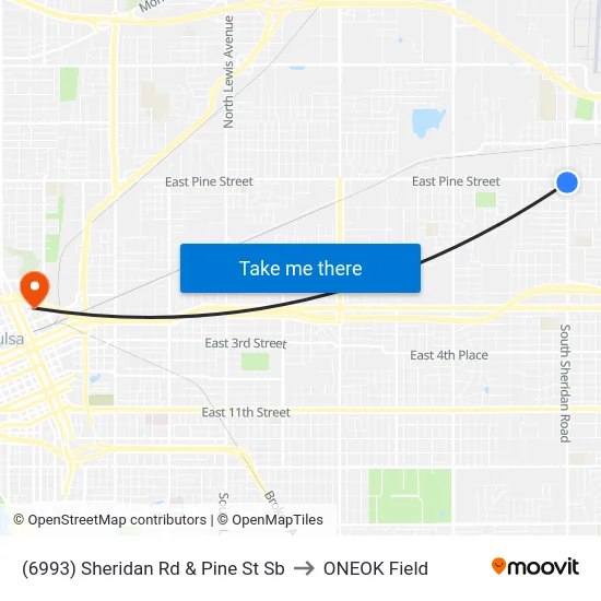 (6993) Sheridan Rd & Pine St Sb to ONEOK Field map