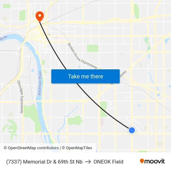 (7337) Memorial Dr & 69th St Nb to ONEOK Field map