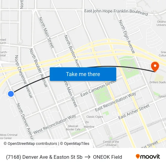 (7168) Denver Ave & Easton St Sb to ONEOK Field map