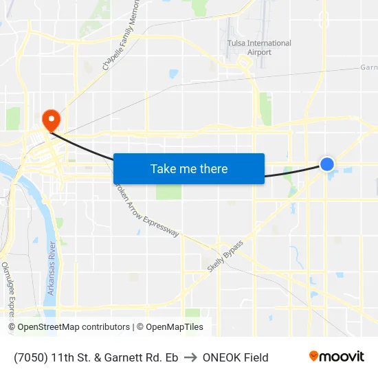 (7050) 11th St. & Garnett Rd. Eb to ONEOK Field map