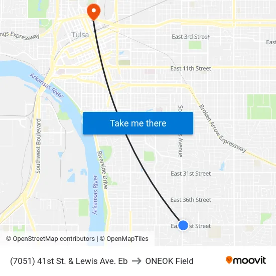 (7051) 41st St. & Lewis Ave. Eb to ONEOK Field map