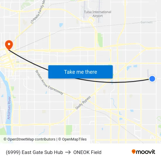 (6999) East Gate Sub Hub to ONEOK Field map