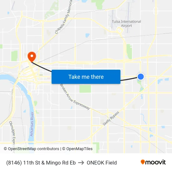 (8146) 11th St & Mingo Rd Eb to ONEOK Field map