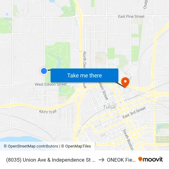 (8035) Union Ave & Independence St Sb to ONEOK Field map