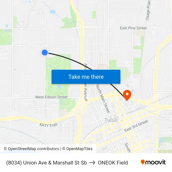 (8034) Union Ave & Marshall St Sb to ONEOK Field map