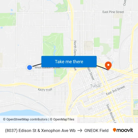(8037) Edison St & Xenophon Ave Wb to ONEOK Field map
