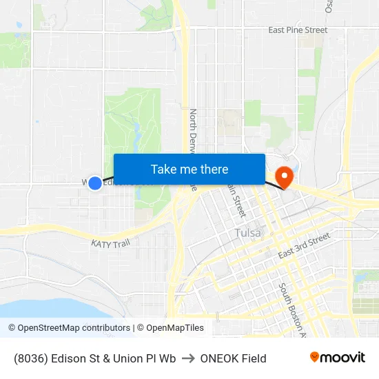 (8036) Edison St & Union Pl Wb to ONEOK Field map