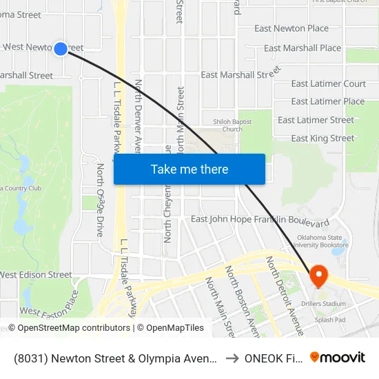 (8031) Newton Street & Olympia Avenue Wb to ONEOK Field map