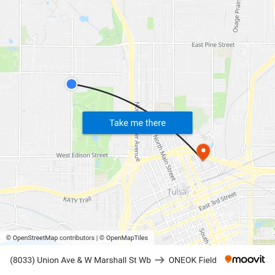 (8033) Union Ave & W Marshall St Wb to ONEOK Field map