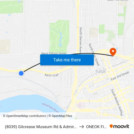 (8039) Gilcrease Museum Rd & Admiral Blv to ONEOK Field map