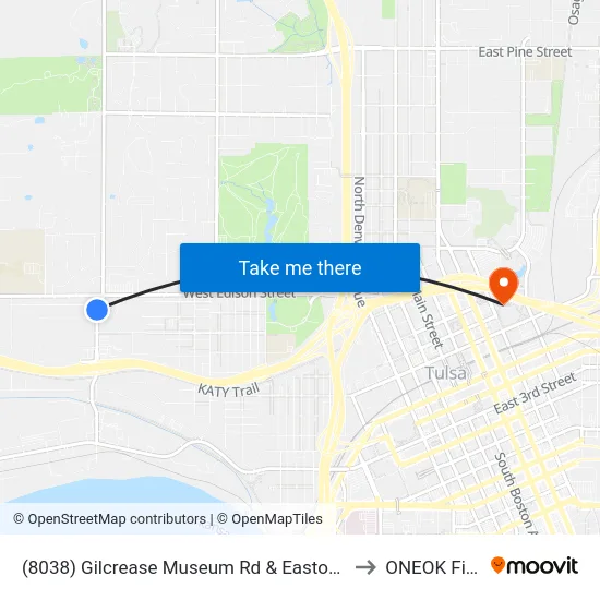 (8038) Gilcrease Museum Rd & Easton Pl S to ONEOK Field map