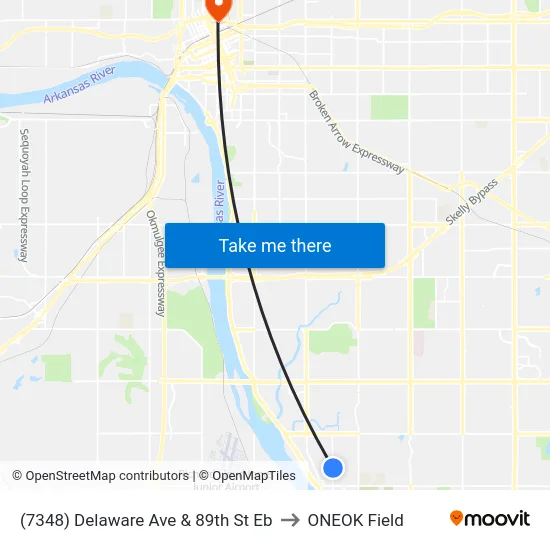 (7348) Delaware Ave & 89th St Eb to ONEOK Field map