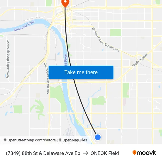 (7349) 88th St &  Delaware Ave Eb to ONEOK Field map