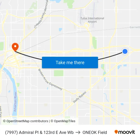(7997) Admiral Pl & 123rd E Ave Wb to ONEOK Field map