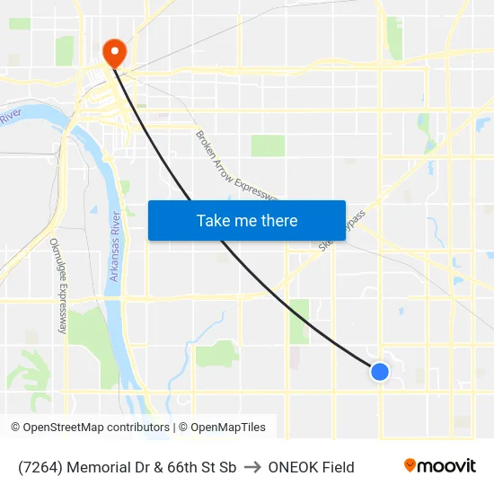 (7264) Memorial Dr & 66th St Sb to ONEOK Field map