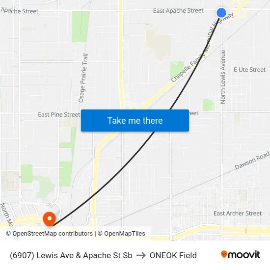 (6907) Lewis Ave & Apache St Sb to ONEOK Field map