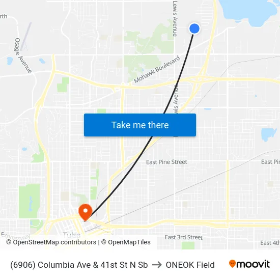 (6906) Columbia Ave & 41st St N Sb to ONEOK Field map