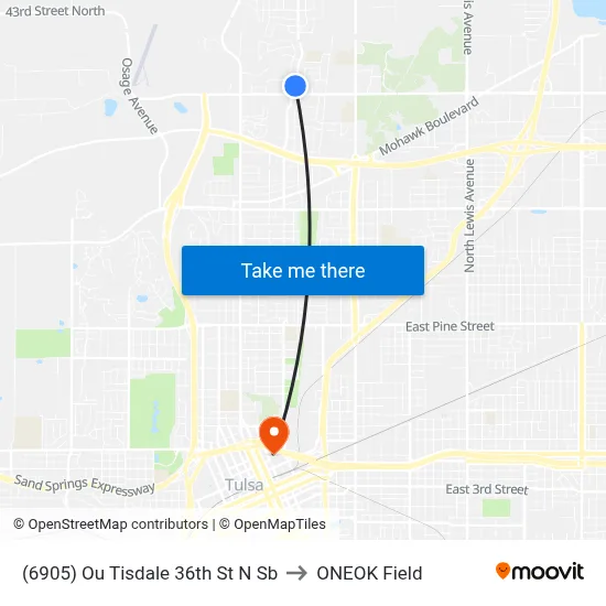 (6905) Ou Tisdale 36th St N Sb to ONEOK Field map
