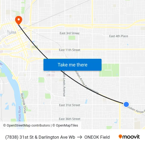 (7838) 31st St & Darlington Ave Wb to ONEOK Field map