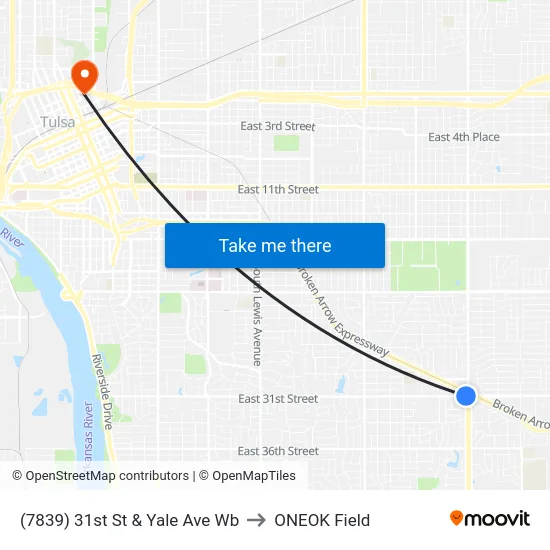 (7839) 31st St & Yale Ave Wb to ONEOK Field map