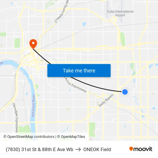 (7830) 31st St & 88th E Ave Wb to ONEOK Field map