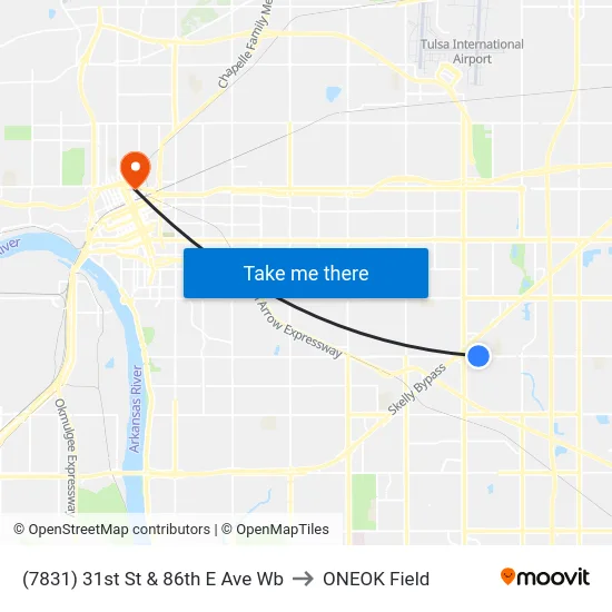 (7831) 31st St & 86th E Ave Wb to ONEOK Field map