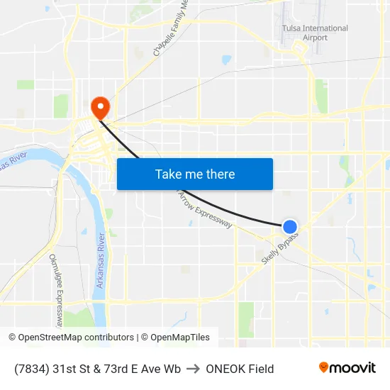 (7834) 31st St & 73rd E Ave Wb to ONEOK Field map