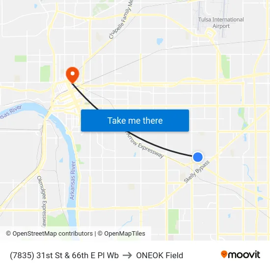 (7835) 31st St & 66th E Pl Wb to ONEOK Field map