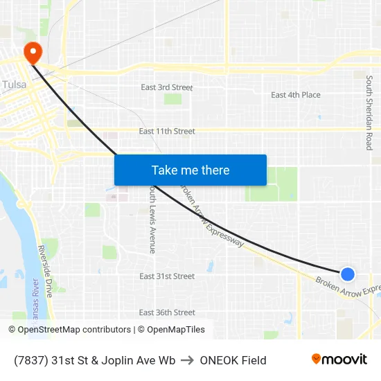(7837) 31st St & Joplin Ave Wb to ONEOK Field map