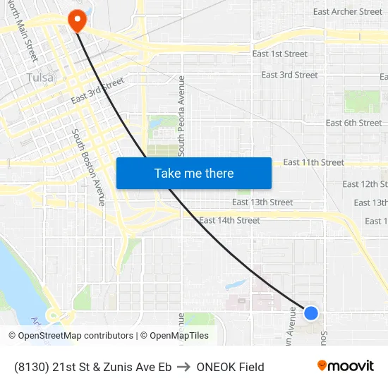 (8130) 21st St & Zunis Ave Eb to ONEOK Field map