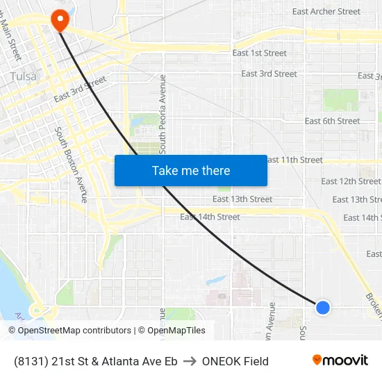(8131) 21st St & Atlanta Ave Eb to ONEOK Field map