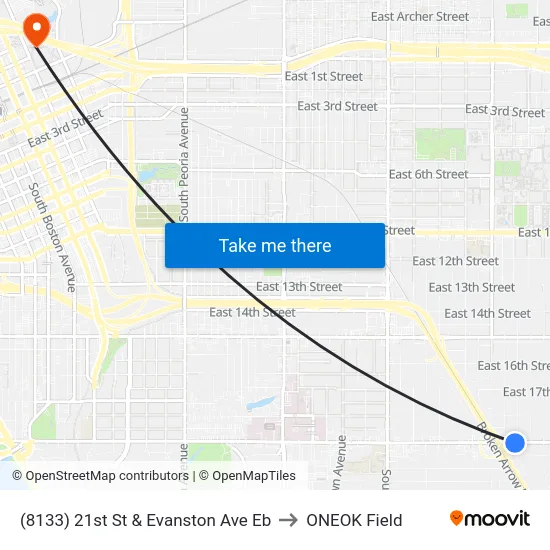 (8133) 21st St & Evanston Ave Eb to ONEOK Field map