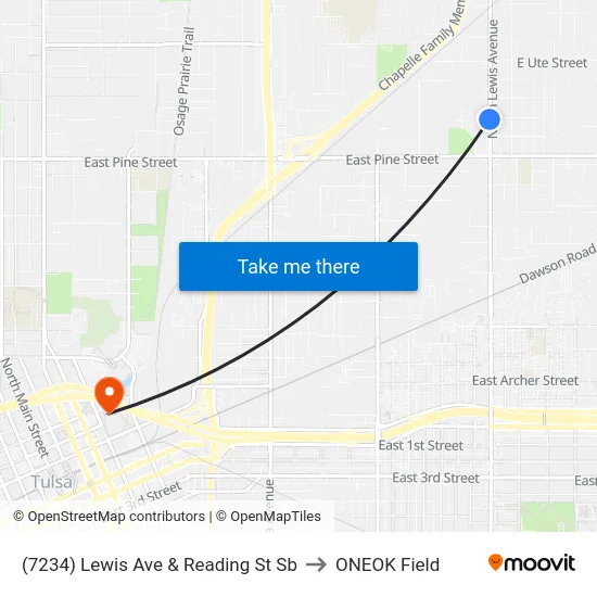(7234) Lewis Ave & Reading St Sb to ONEOK Field map