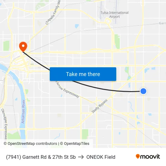 (7941) Garnett Rd & 27th St Sb to ONEOK Field map