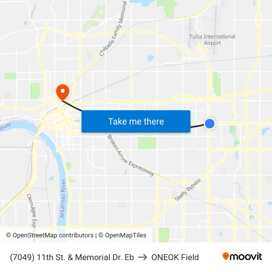 (7049) 11th St. & Memorial Dr. Eb to ONEOK Field map