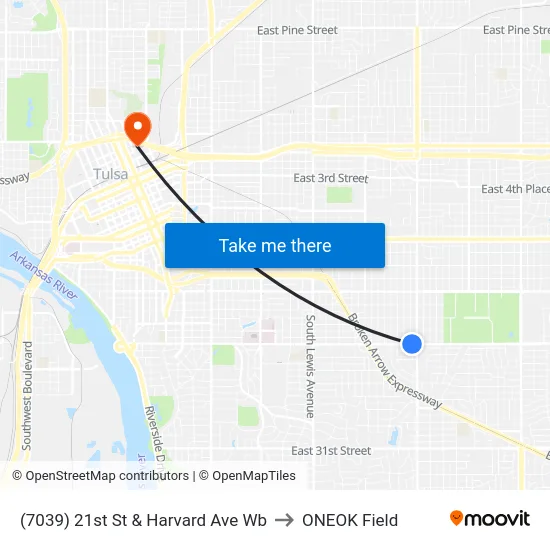 (7039) 21st St & Harvard Ave Wb to ONEOK Field map
