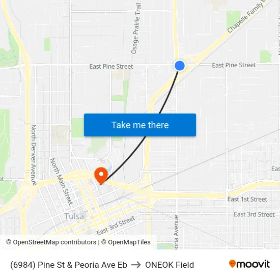 (6984) Pine St & Peoria Ave Eb to ONEOK Field map