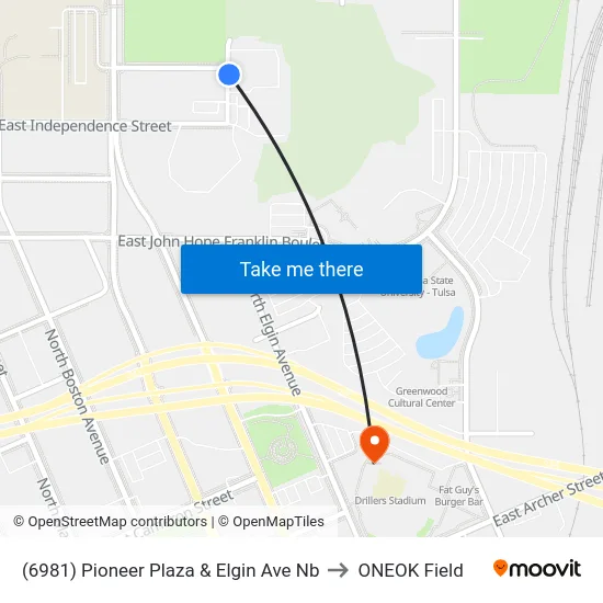 (6981) Pioneer Plaza & Elgin Ave Nb to ONEOK Field map
