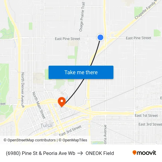 (6980) Pine St & Peoria Ave Wb to ONEOK Field map