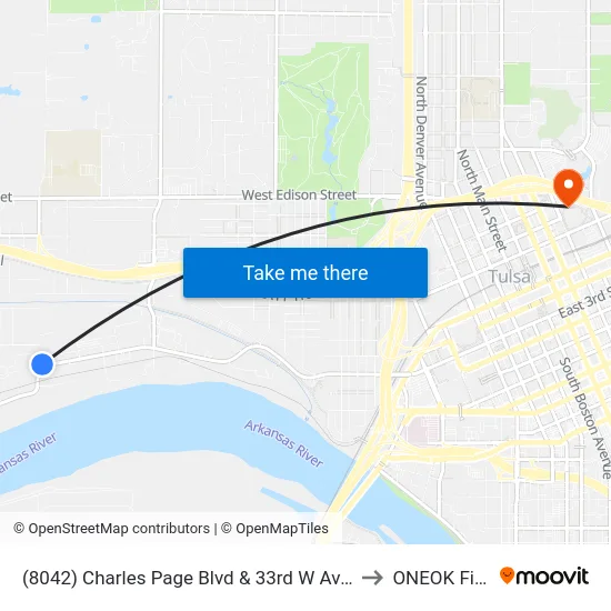 (8042) Charles Page Blvd & 33rd W Ave Wb to ONEOK Field map